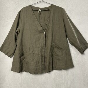 Comfy USA Linen Lagenlook Top Jacket Women's Medium Coastal Artsy Green